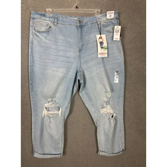 Celebrity Pink Trendy Plus Size Distressed Girlfriend Jeans Size 24 Blue NWT's - Picture 1 of 7
